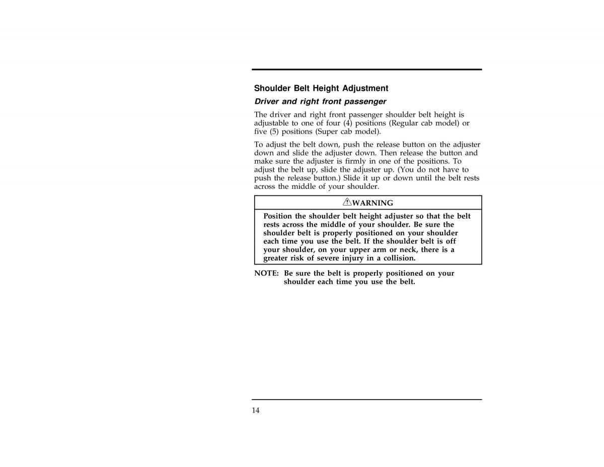 Ford Ranger owners manual / page 16