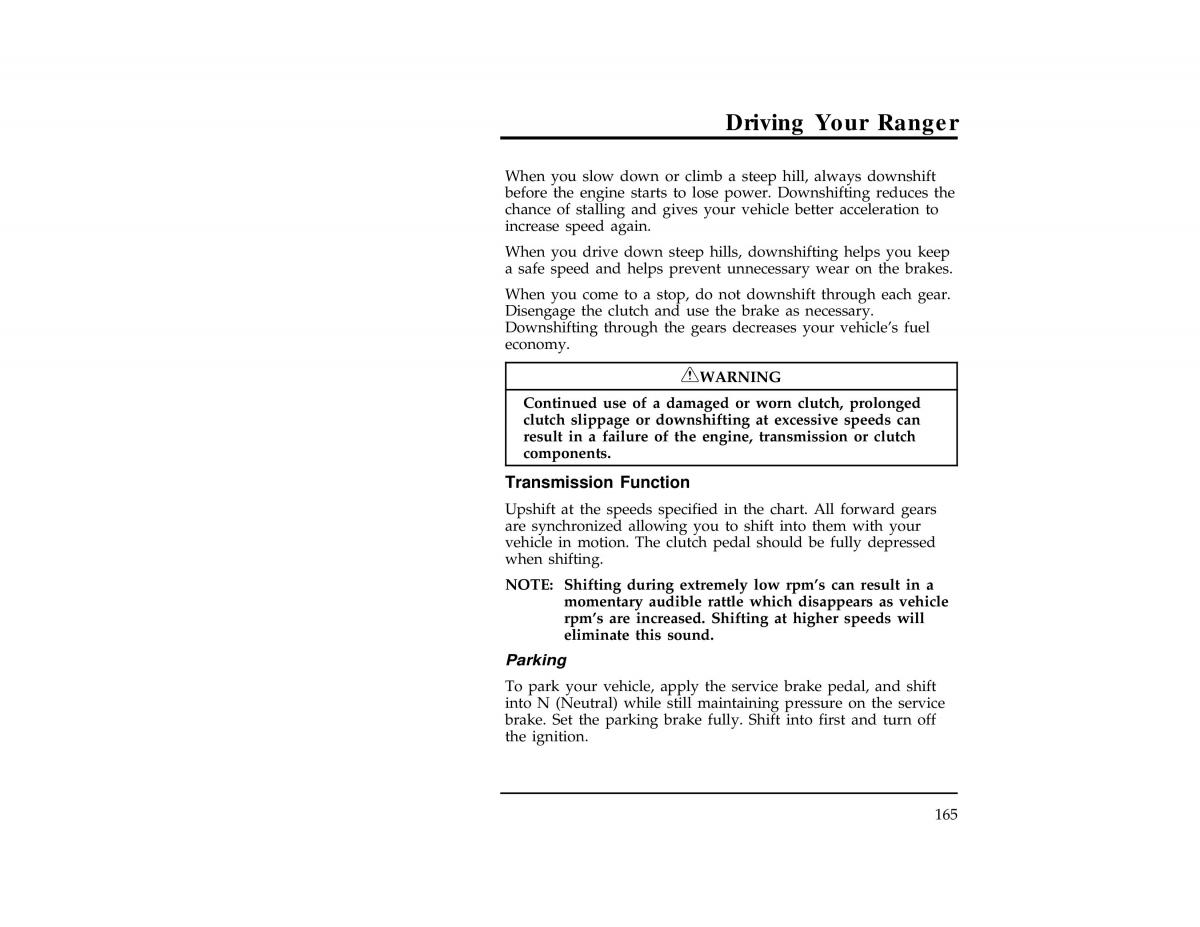 Ford Ranger owners manual / page 165