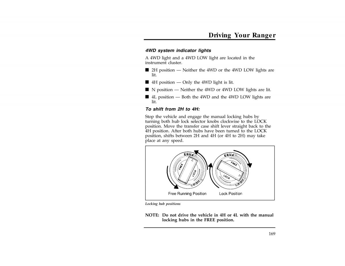 Ford Ranger owners manual / page 169