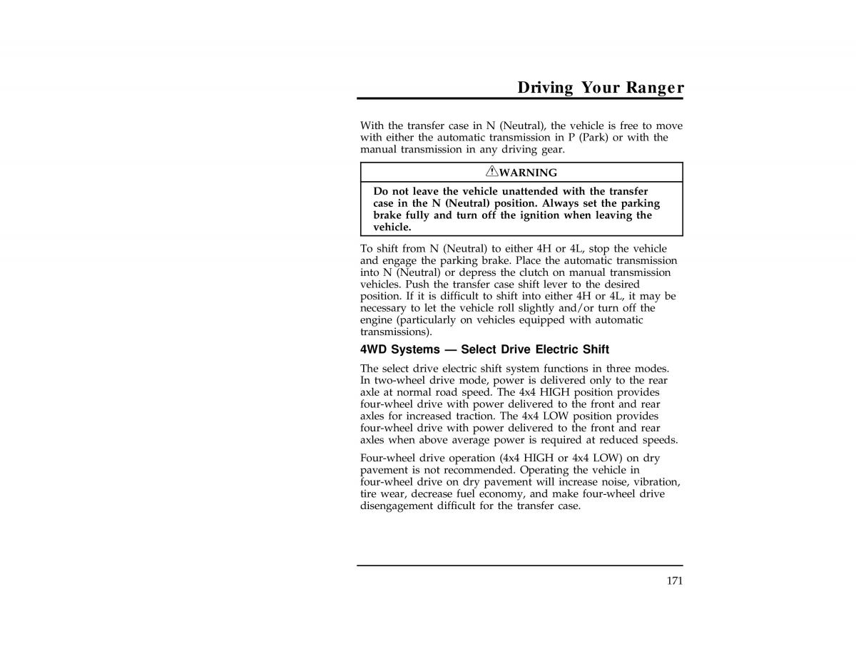 Ford Ranger owners manual / page 171