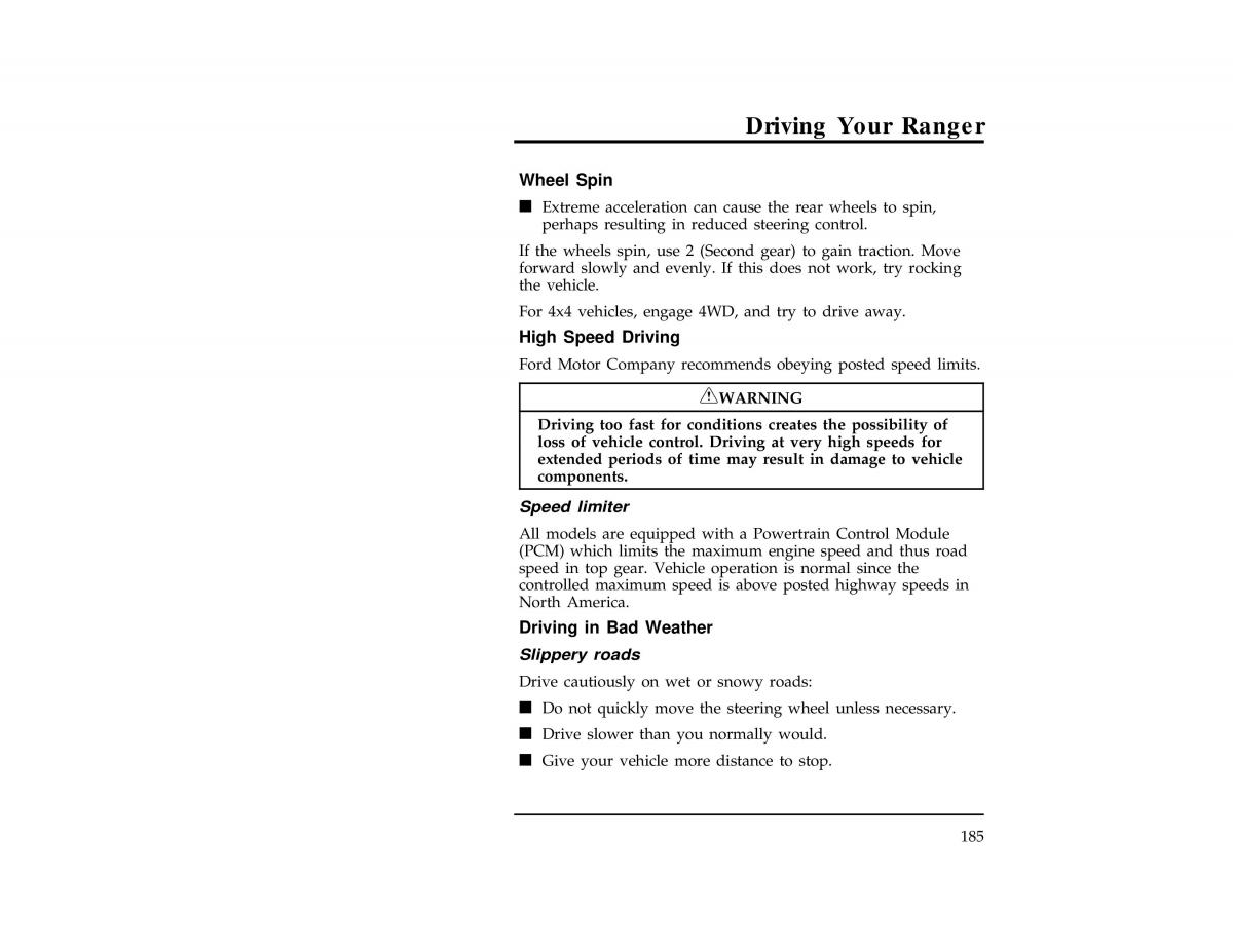 Ford Ranger owners manual / page 185