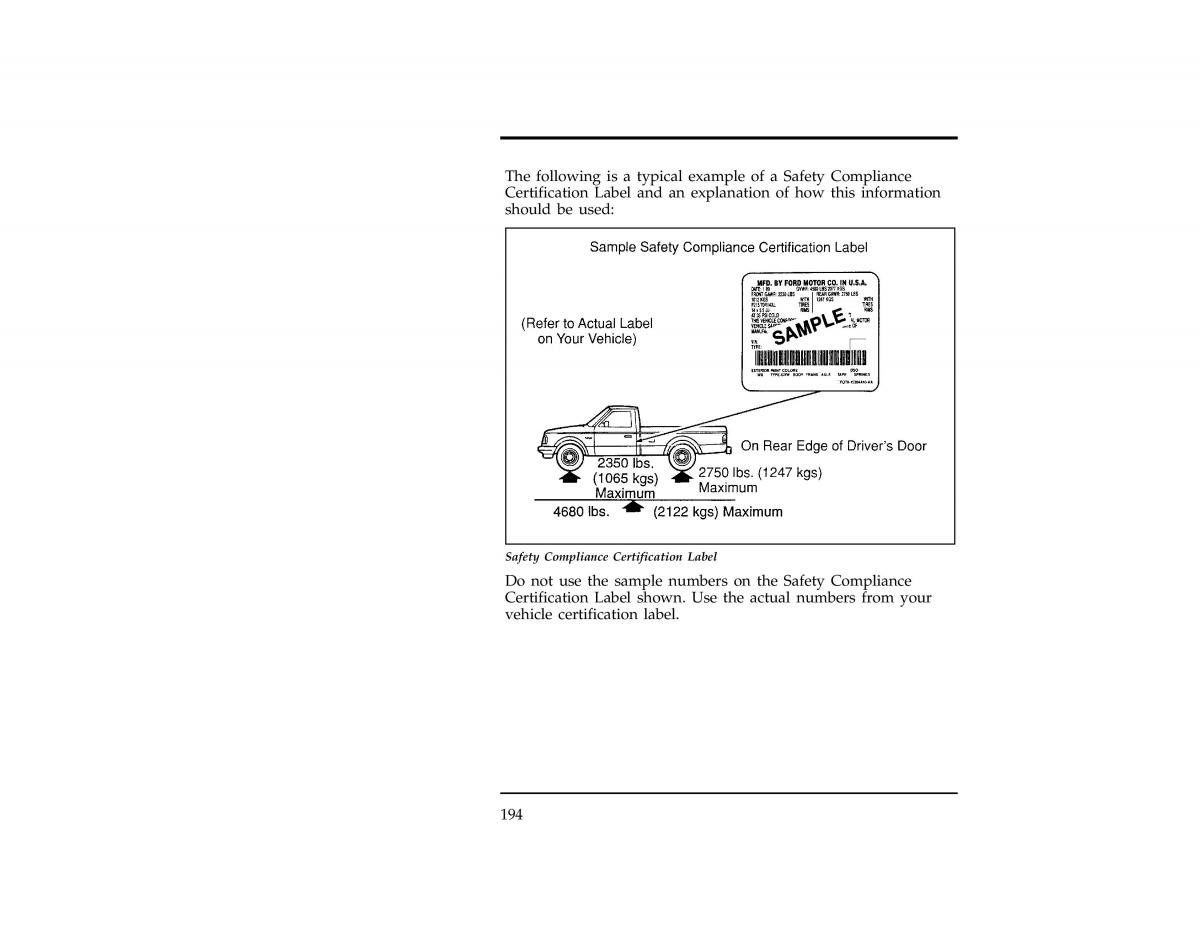 Ford Ranger owners manual / page 194