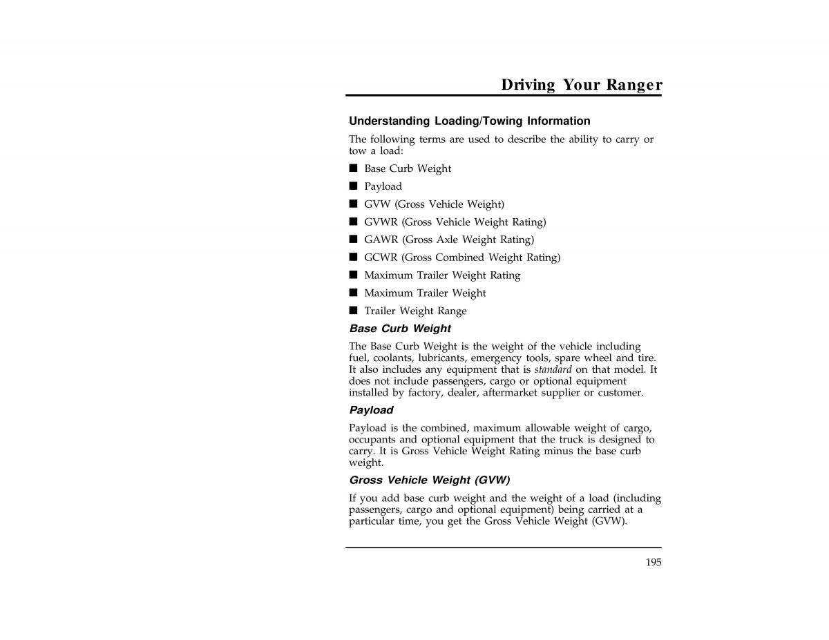 Ford Ranger owners manual / page 195