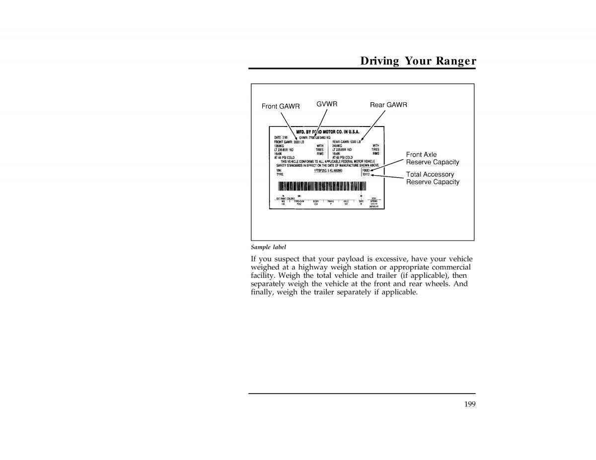 Ford Ranger owners manual / page 199