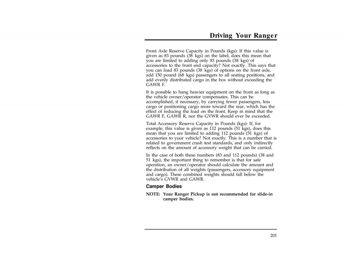 Ford Ranger owners manual / page 201