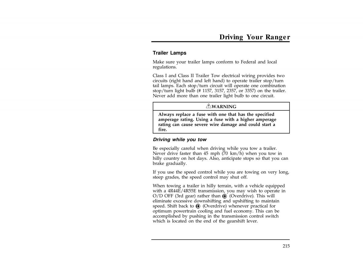 Ford Ranger owners manual / page 215