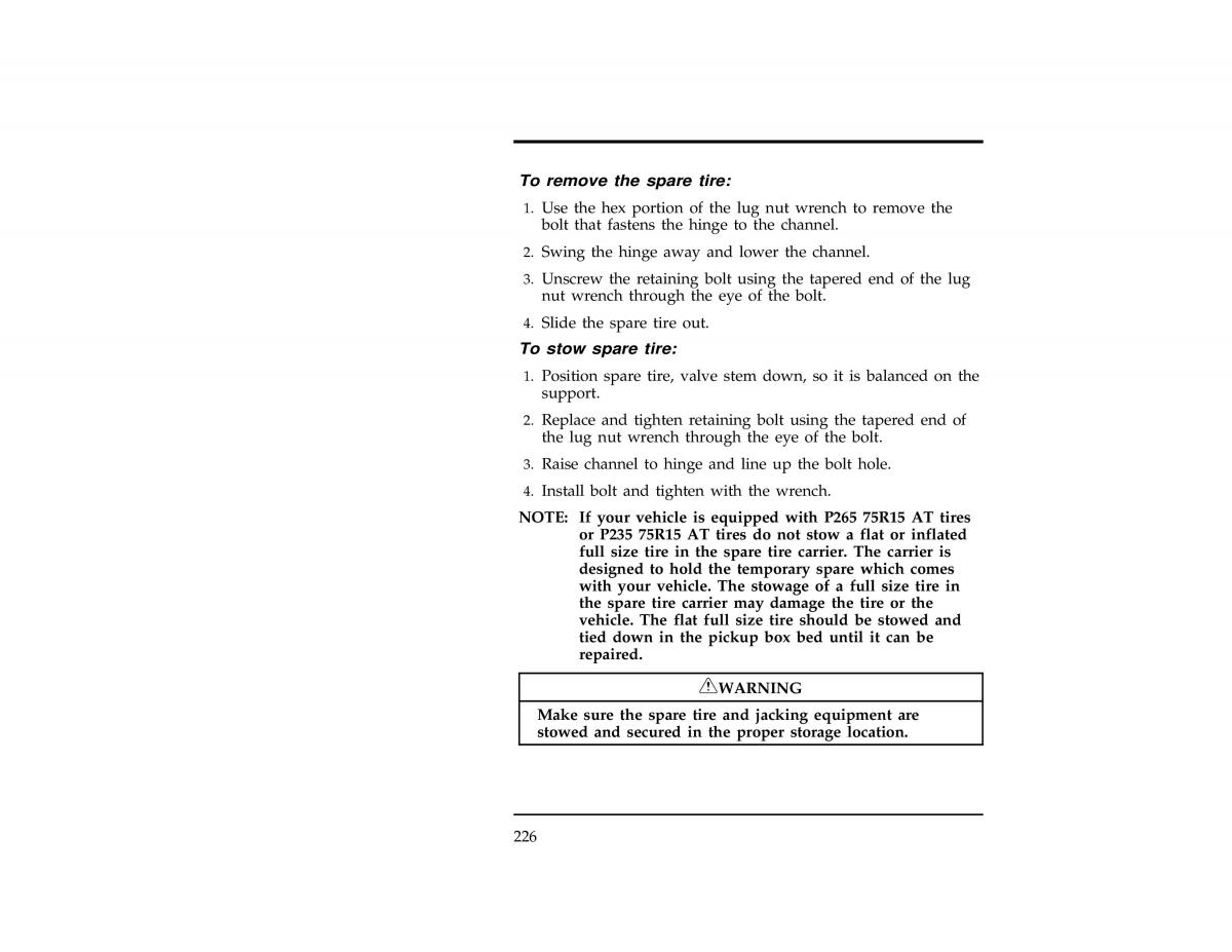 Ford Ranger owners manual / page 226