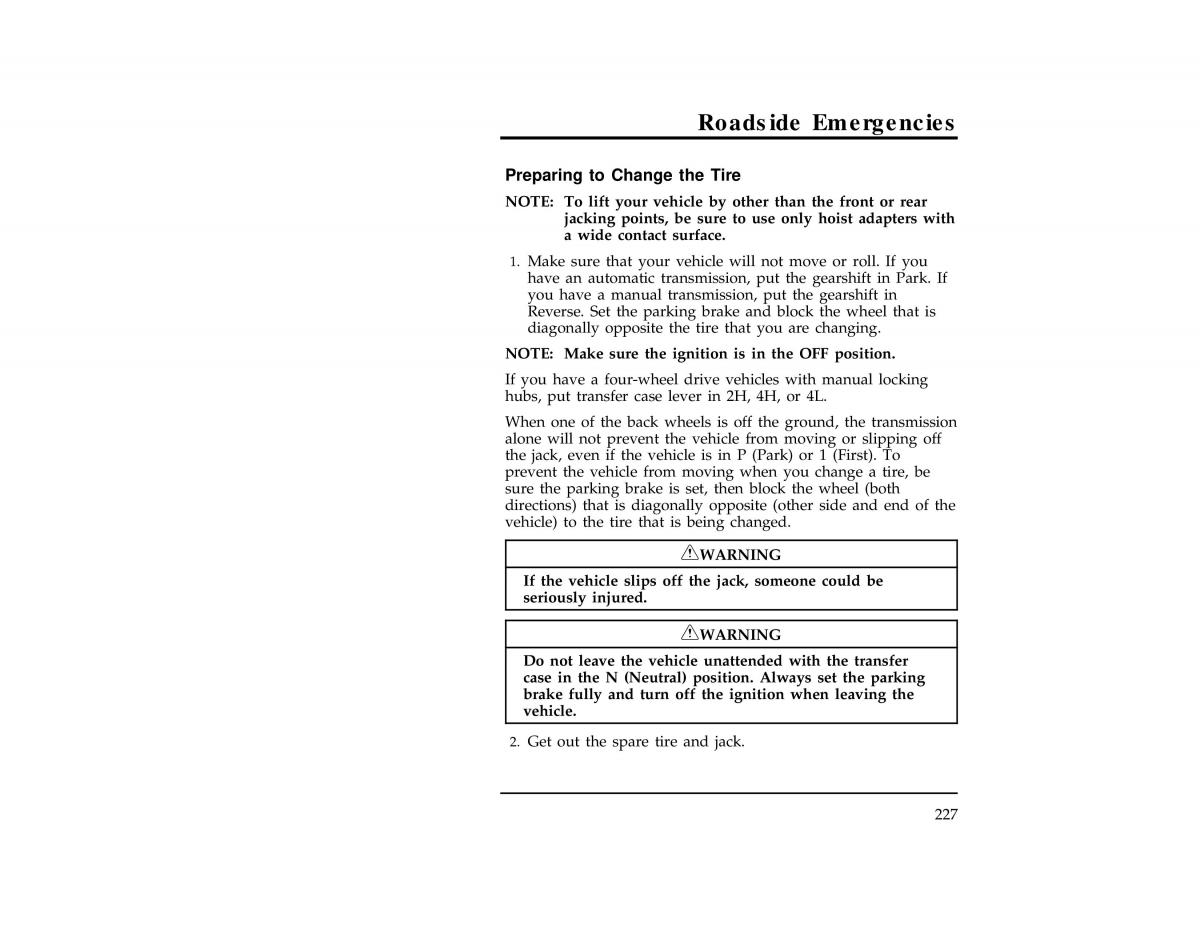 Ford Ranger owners manual / page 227