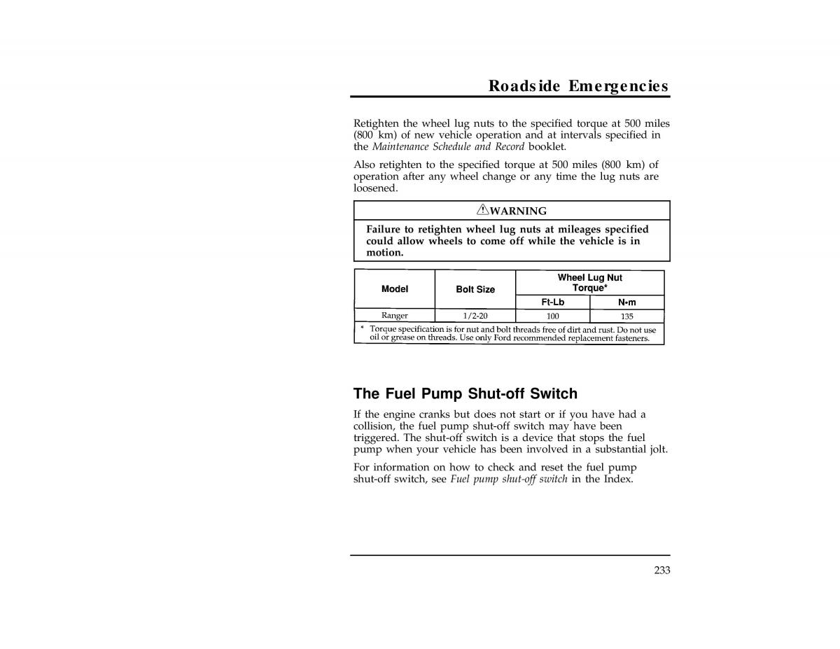 Ford Ranger owners manual / page 233