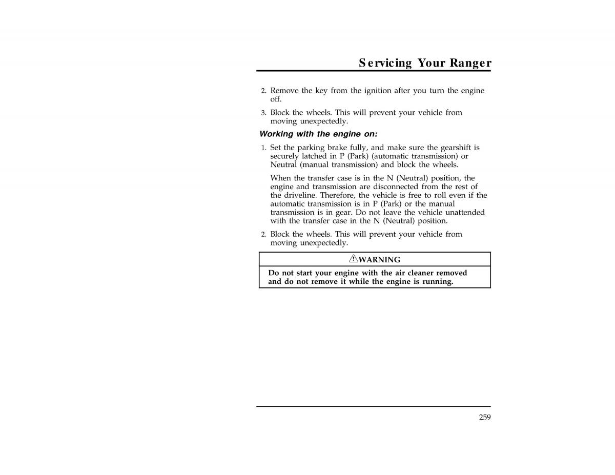 Ford Ranger owners manual / page 258