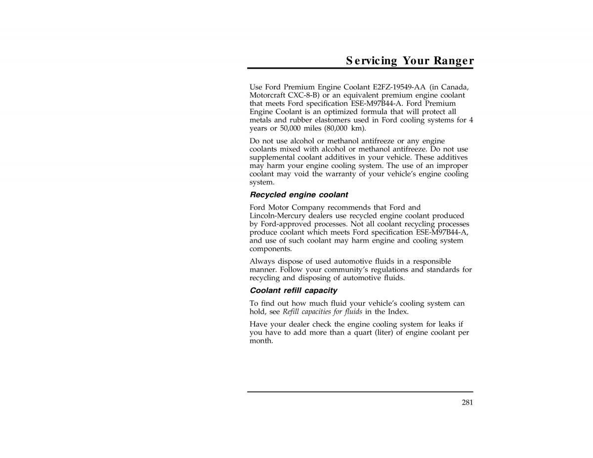 Ford Ranger owners manual / page 280