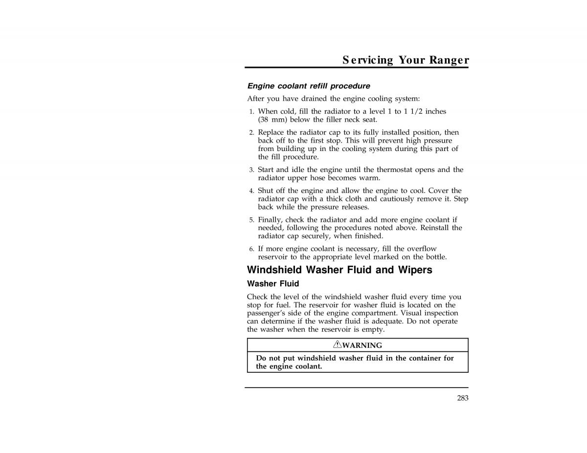 Ford Ranger owners manual / page 282