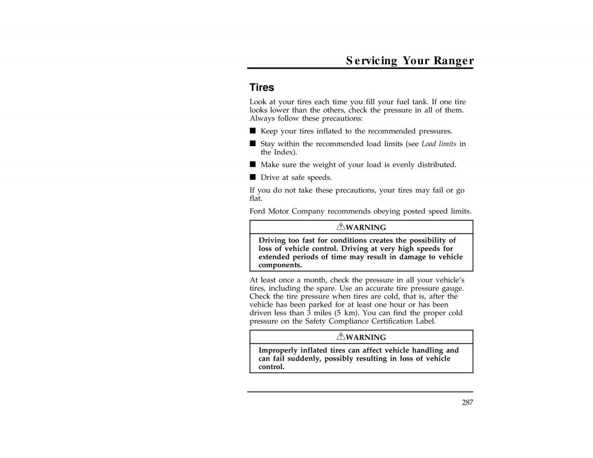 Ford Ranger owners manual / page 286