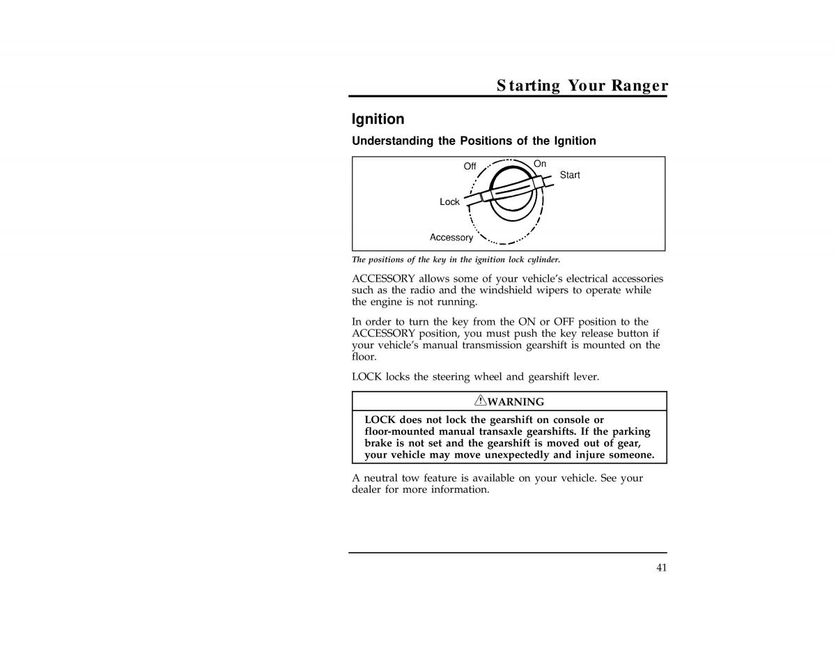 Ford Ranger owners manual / page 43