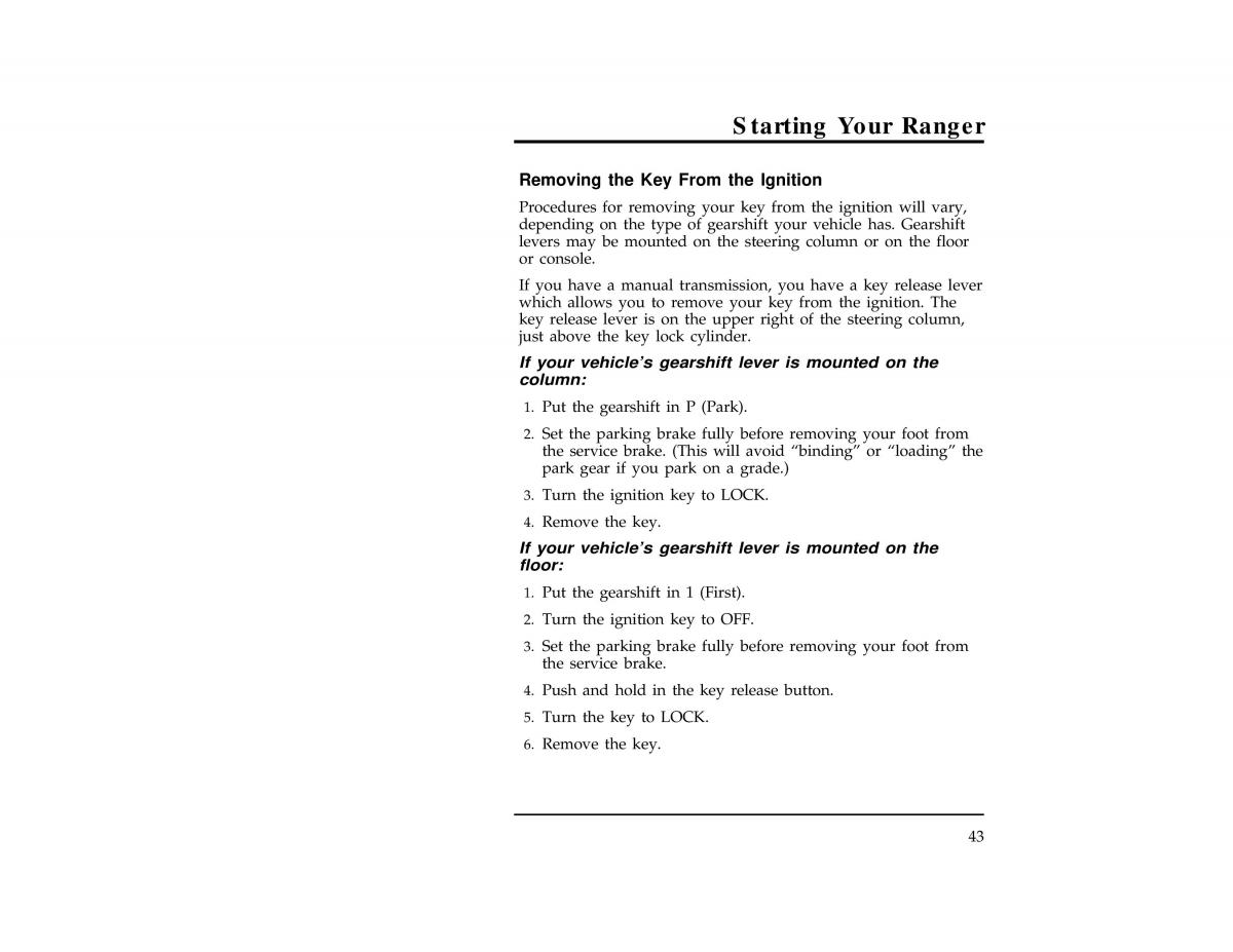 Ford Ranger owners manual / page 45