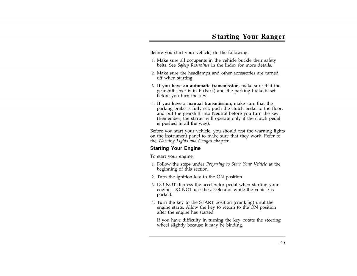 Ford Ranger owners manual / page 47