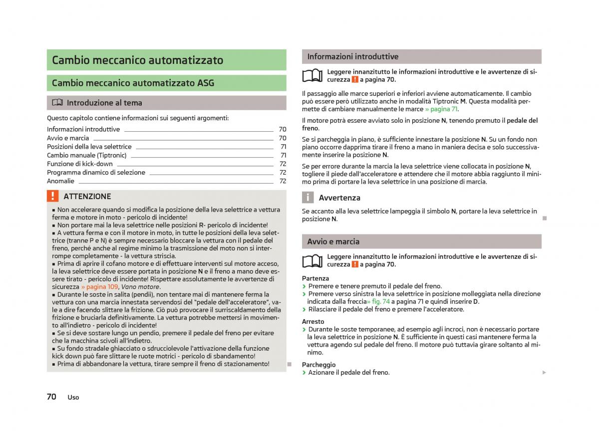 Skoda Citigo manuale del proprietario / page 72