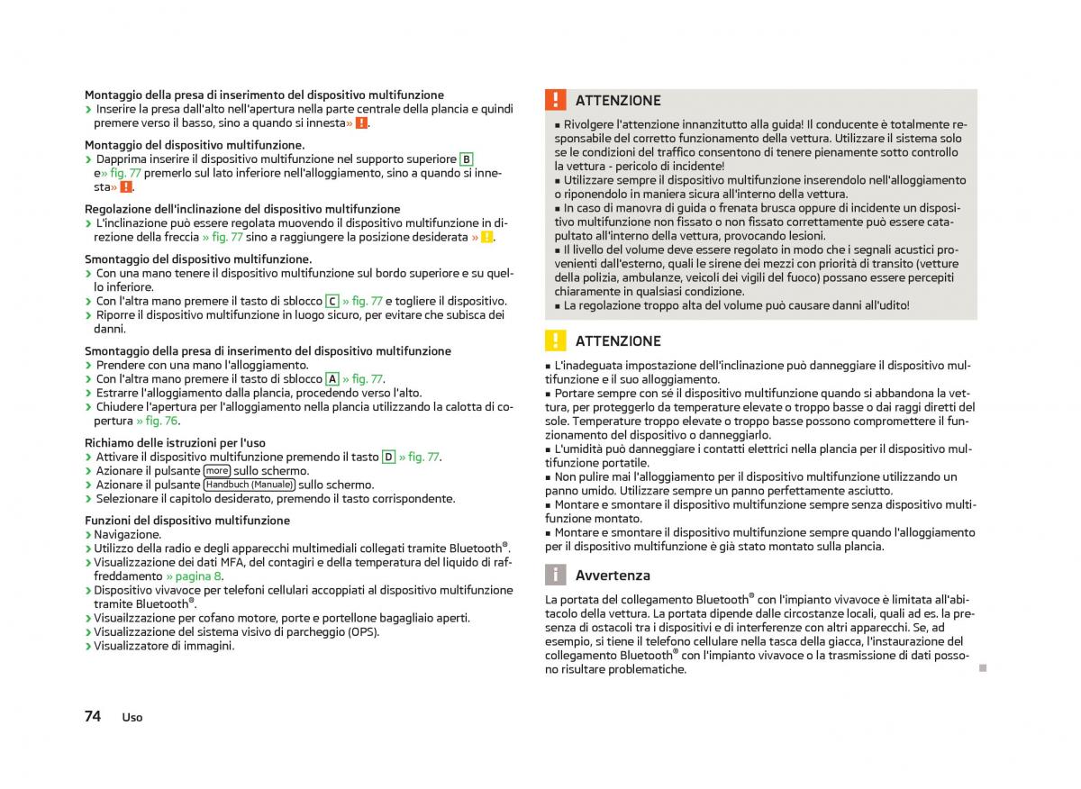 Skoda Citigo manuale del proprietario / page 76