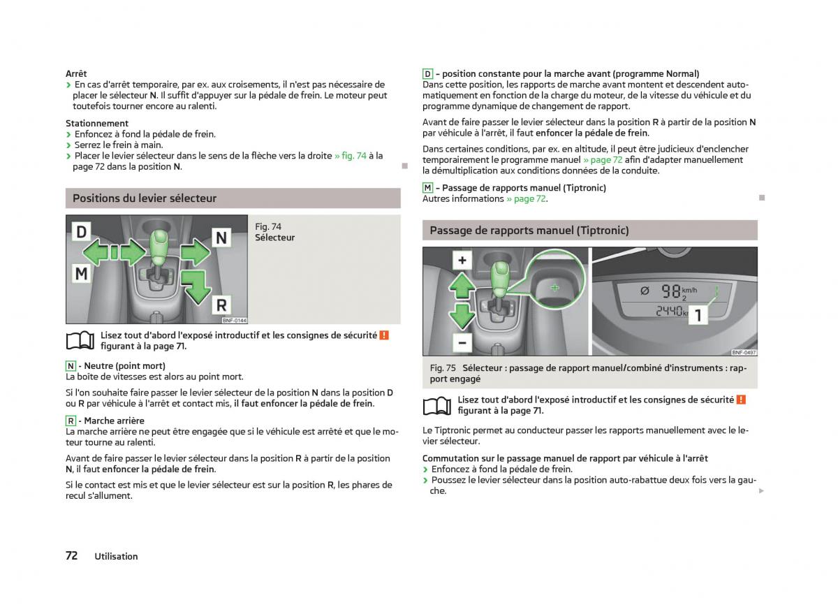 Skoda Citigo manuel du proprietaire / page 74