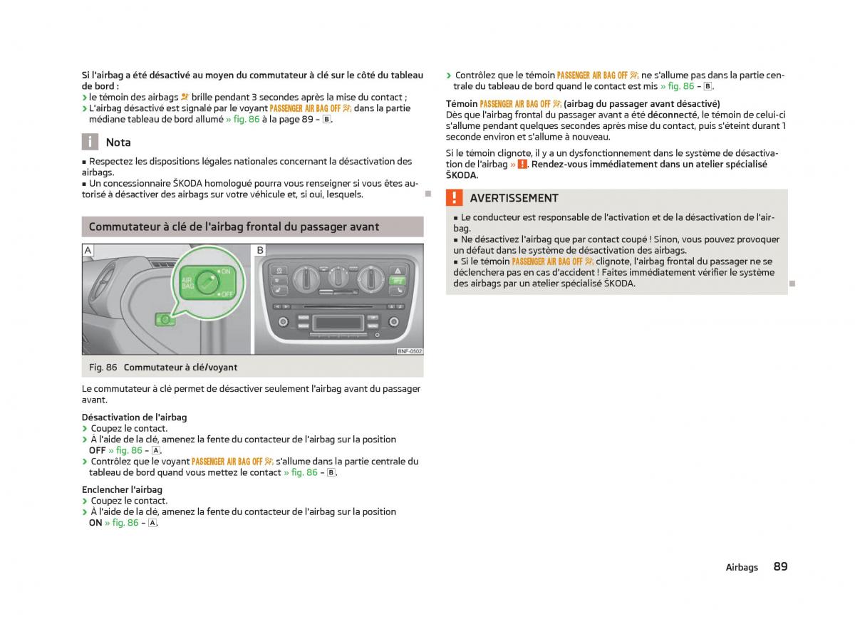 Skoda Citigo manuel du proprietaire / page 91