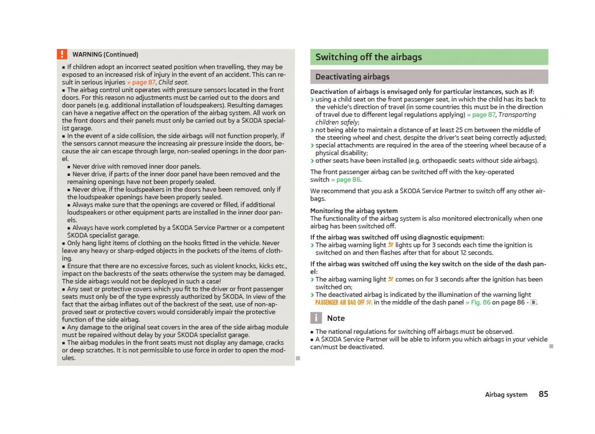 Skoda Citigo owners manual / page 87