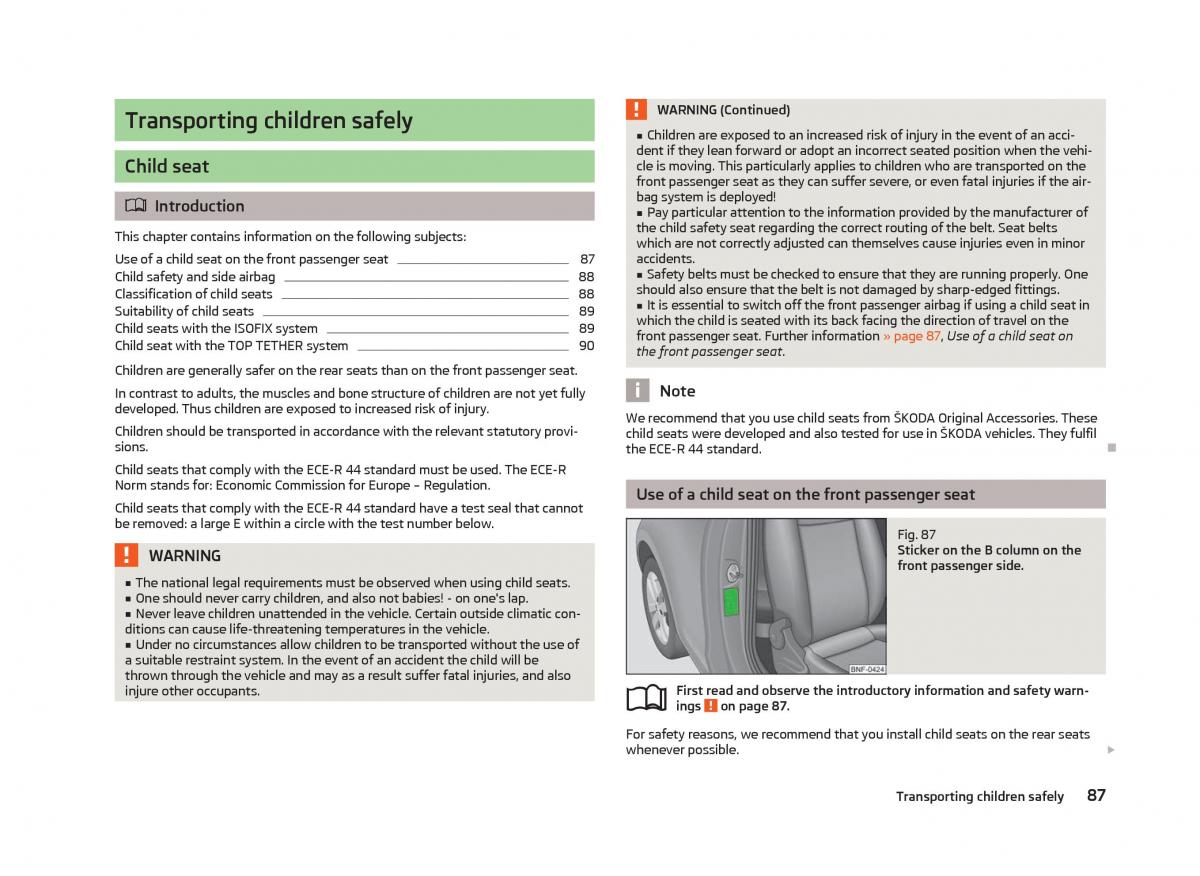 Skoda Citigo owners manual / page 89