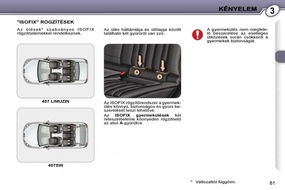 Peugeot 407 Kezelesi utmutato / page 61