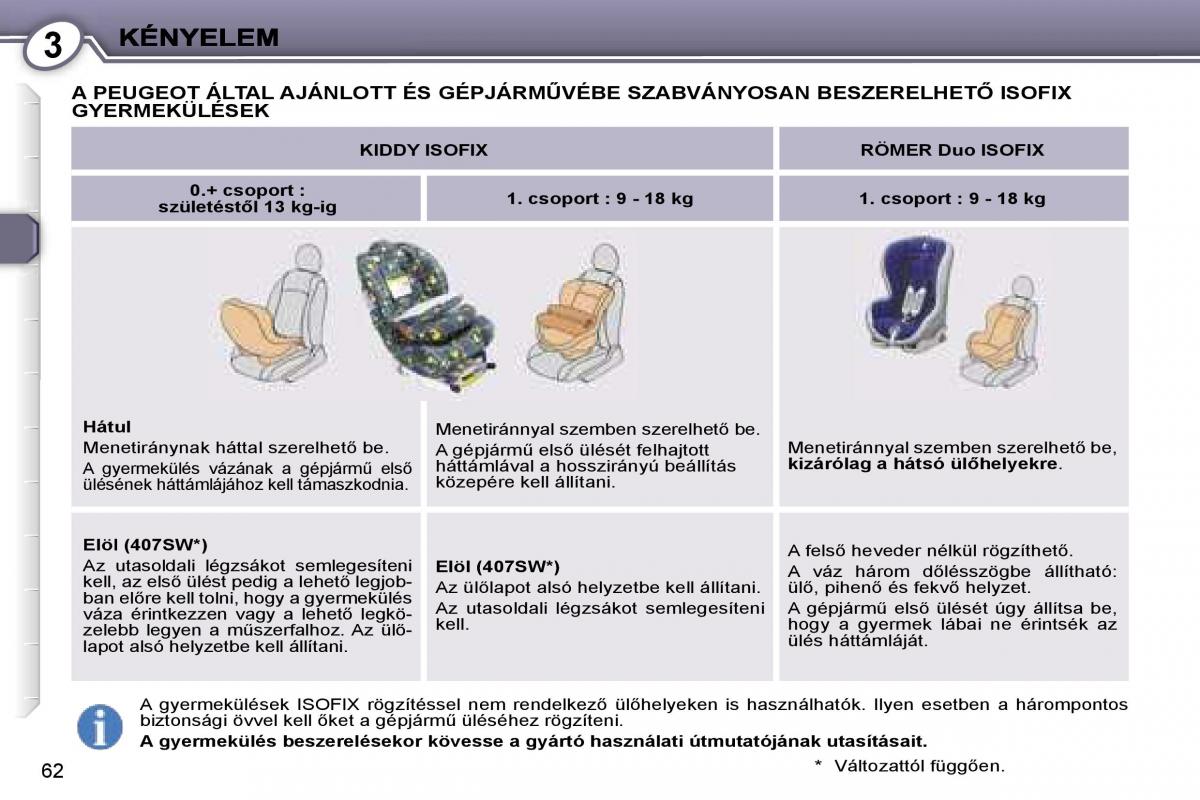 Peugeot 407 Kezelesi utmutato / page 62