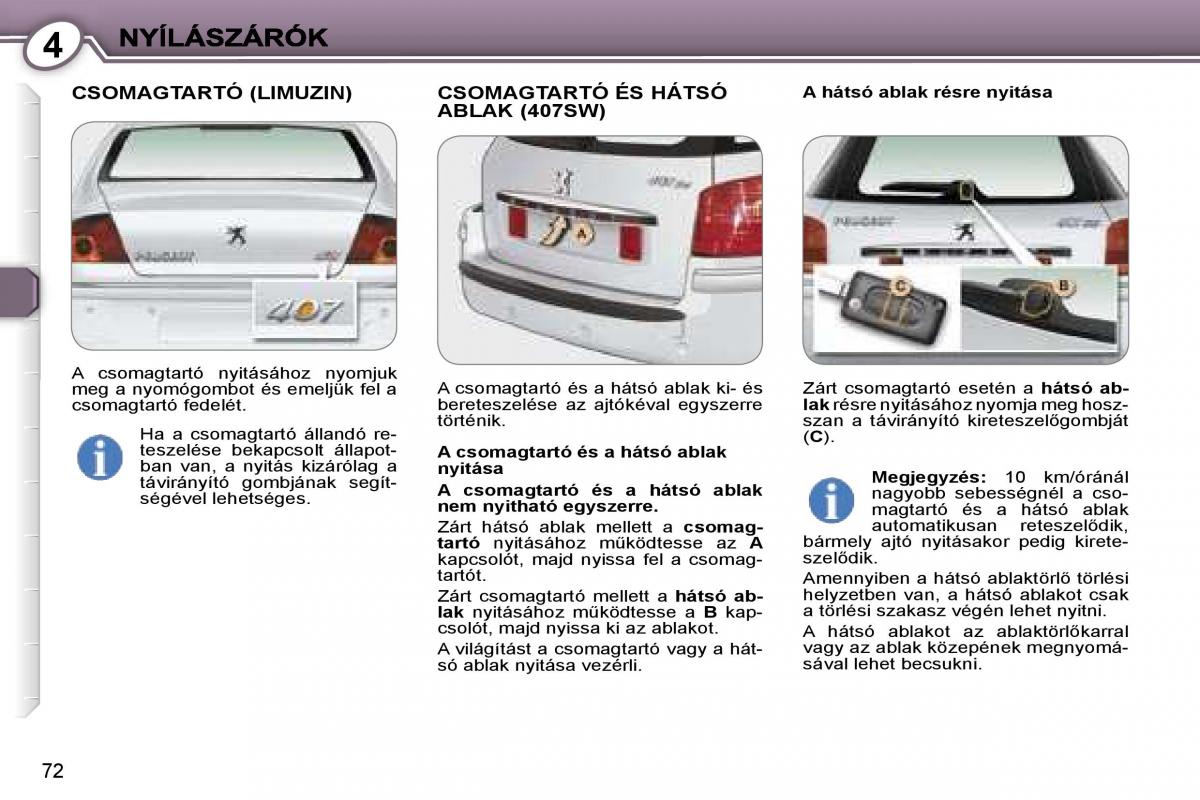 Peugeot 407 Kezelesi utmutato / page 75