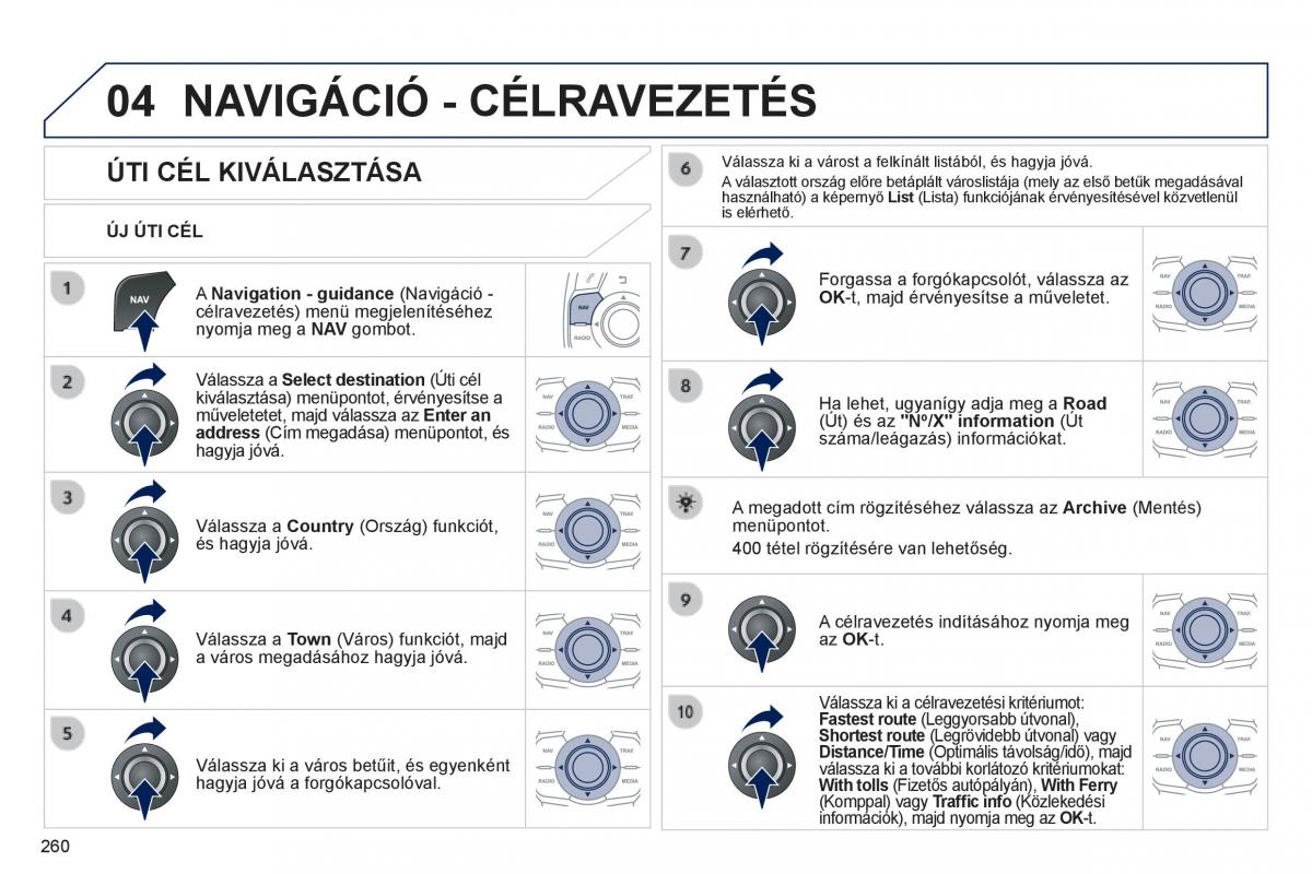 Peugeot 508 Kezelesi utmutato / page 262