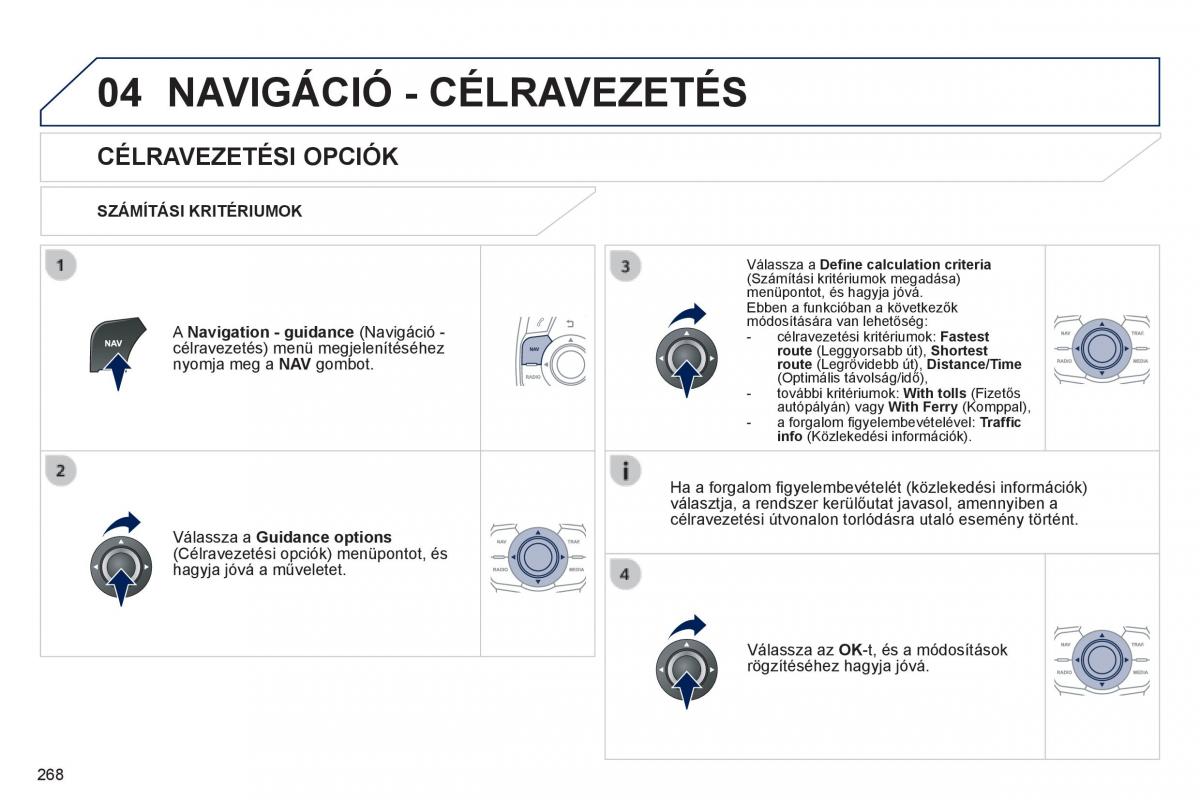 Peugeot 508 Kezelesi utmutato / page 270