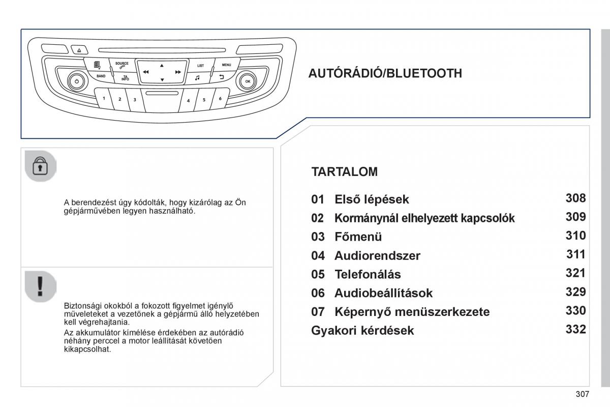 Peugeot 508 Kezelesi utmutato / page 309