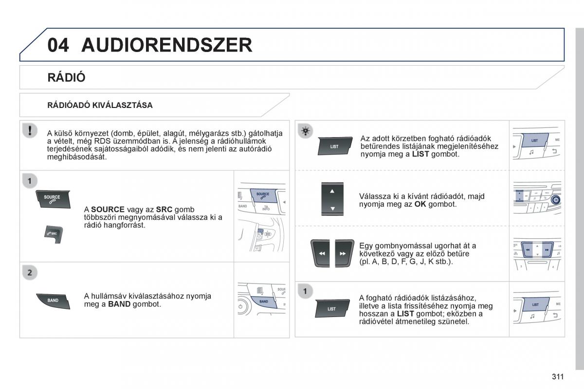 Peugeot 508 Kezelesi utmutato / page 313