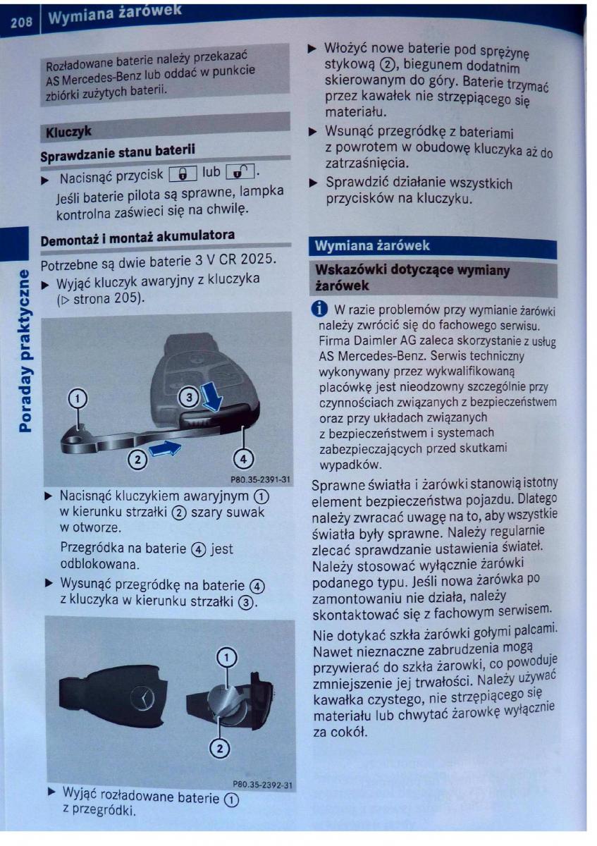 Mercedes Benz B Class W245 instrukcja obslugi / page 209