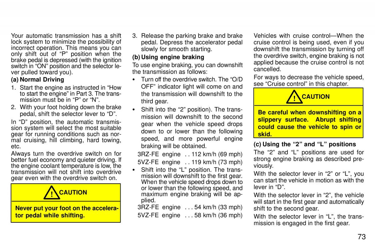 Toyota 4Runner 3 III N180 owners manual / page 70