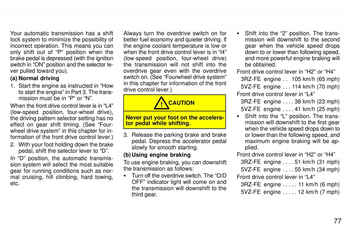 Toyota 4Runner 3 III N180 owners manual / page 74