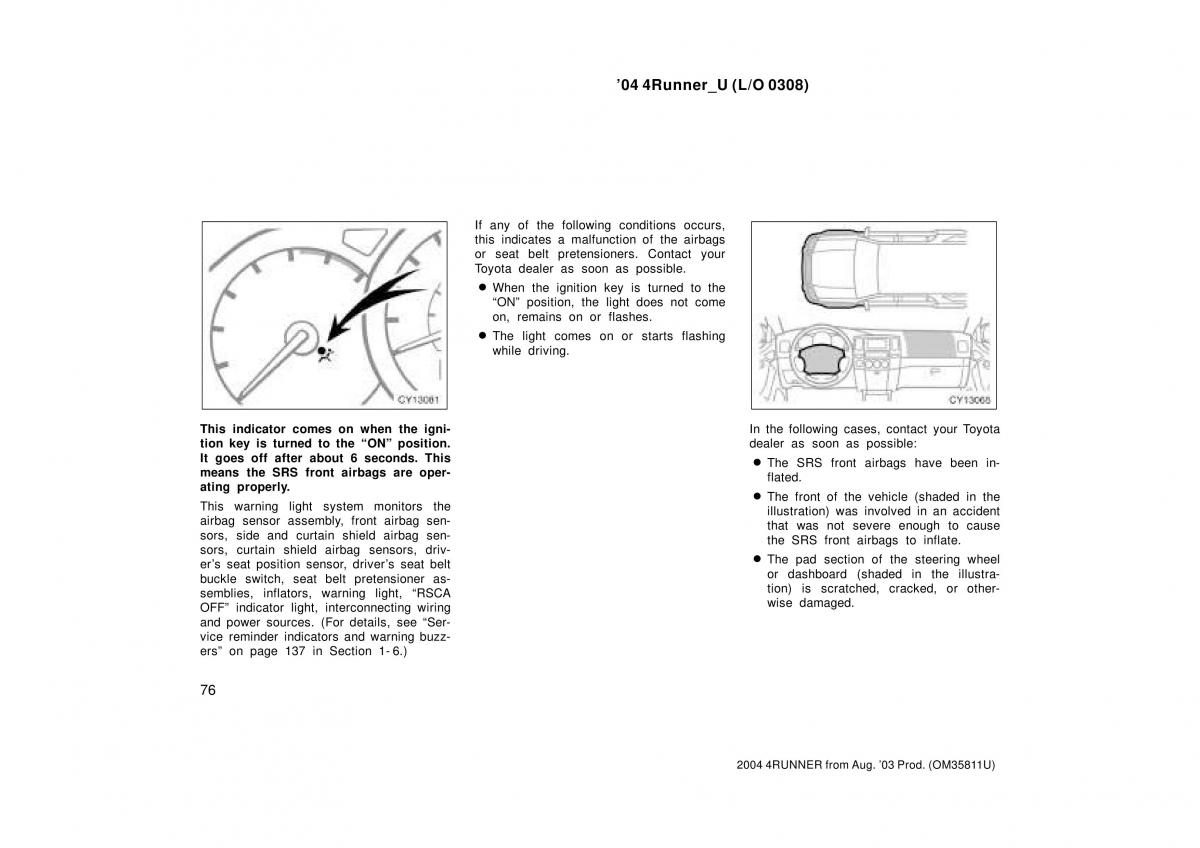 Toyota 4Runner 4 IV N210 owners manual / page 76