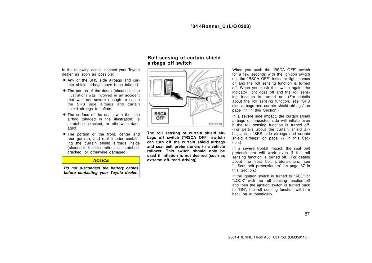 Toyota 4Runner 4 IV N210 owners manual / page 87