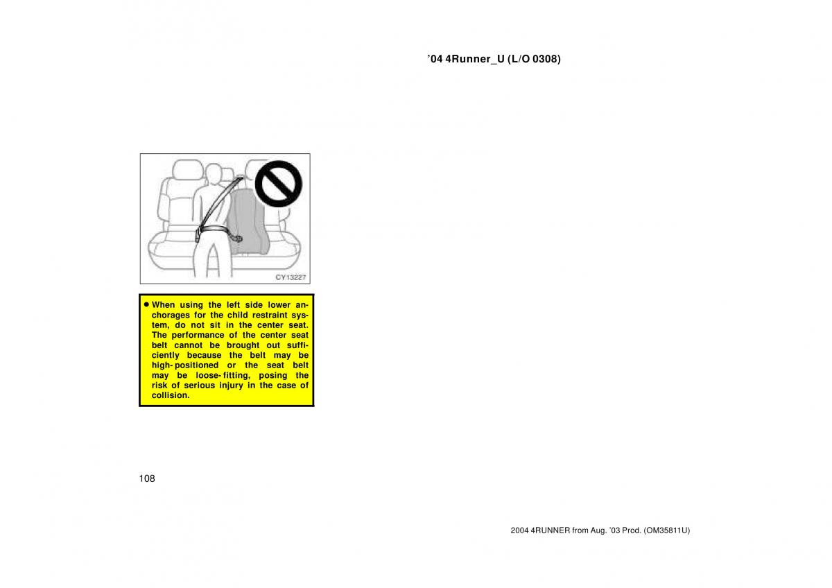 Toyota 4Runner 4 IV N210 owners manual / page 108