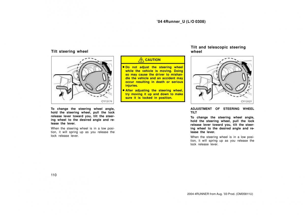 Toyota 4Runner 4 IV N210 owners manual / page 110