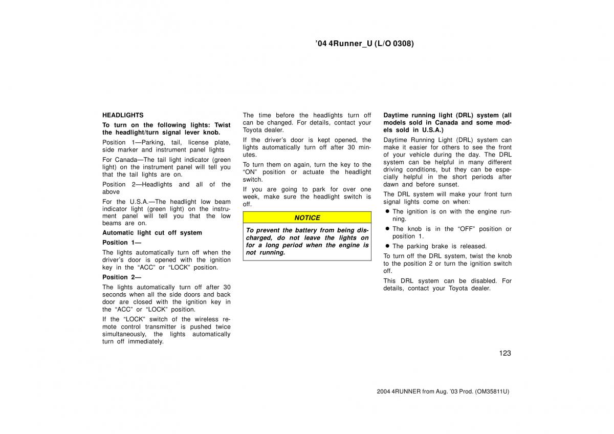 Toyota 4Runner 4 IV N210 owners manual / page 123