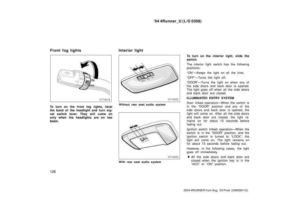 Toyota 4Runner 4 IV N210 owners manual / page 126