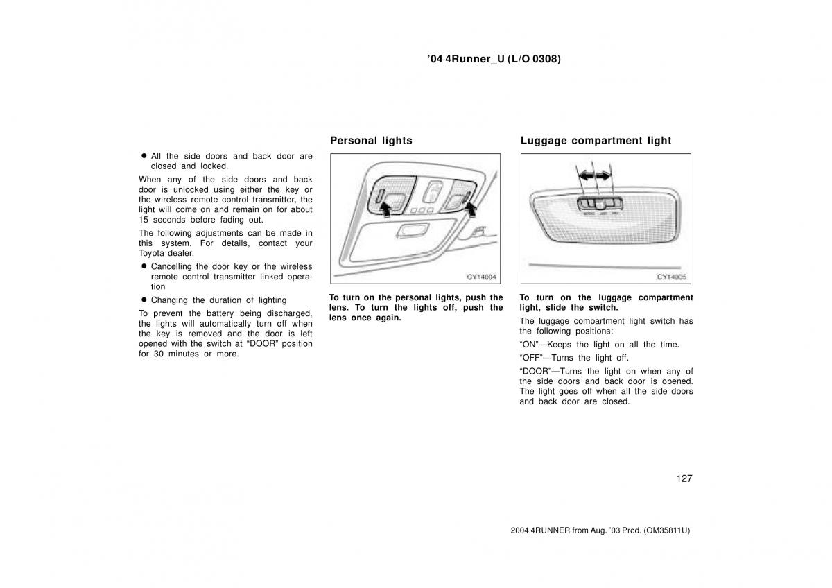 Toyota 4Runner 4 IV N210 owners manual / page 127