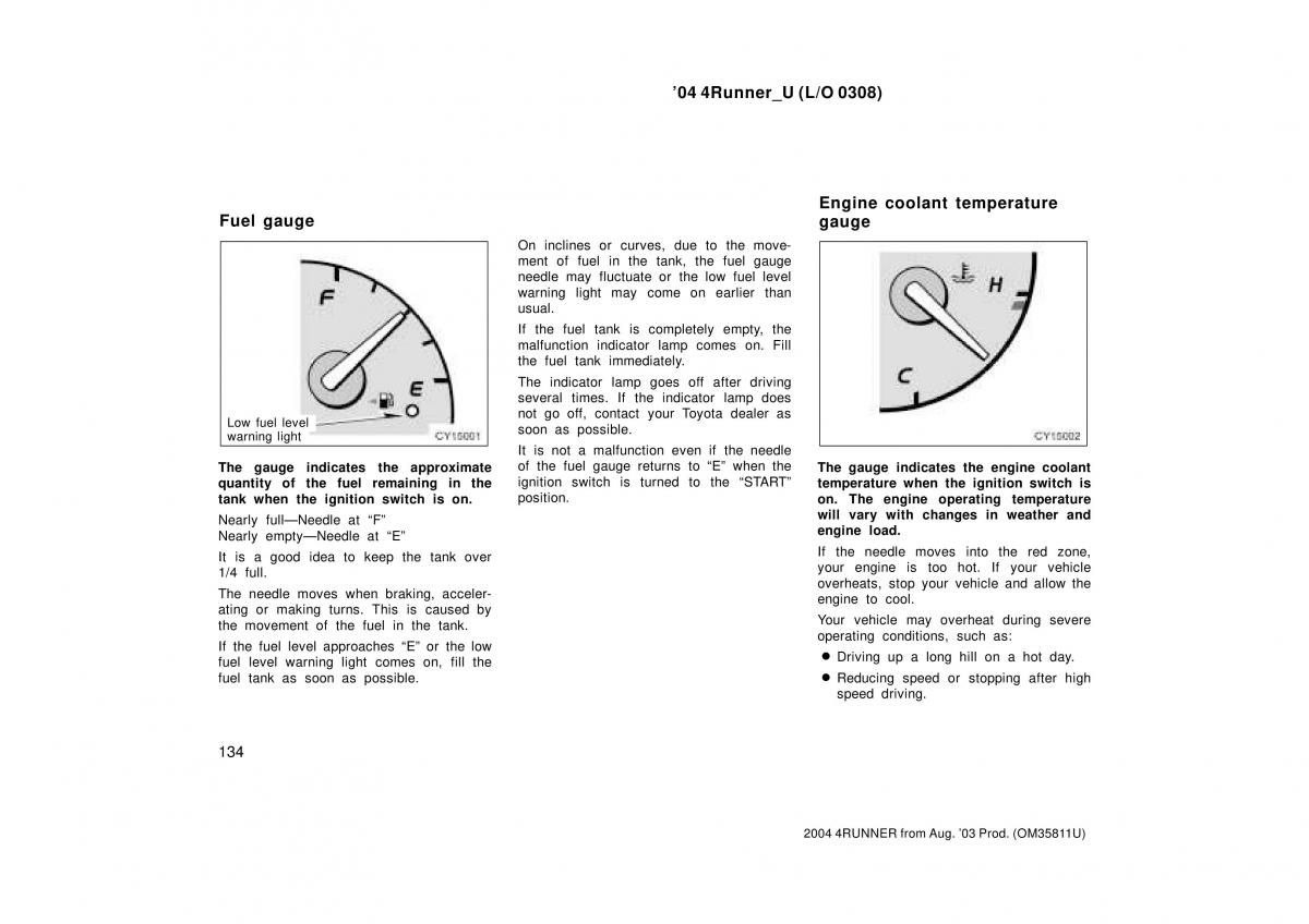 Toyota 4Runner 4 IV N210 owners manual / page 134