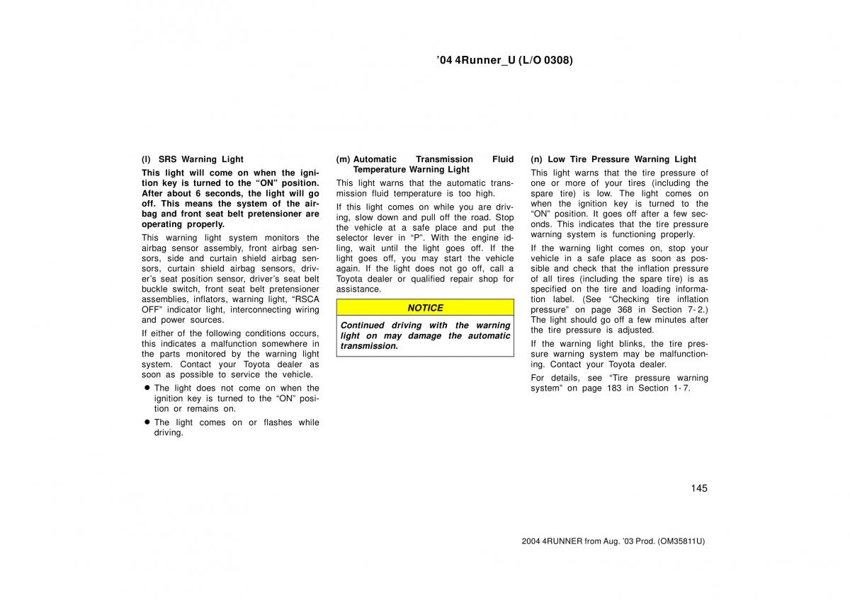 Toyota 4Runner 4 IV N210 owners manual / page 145