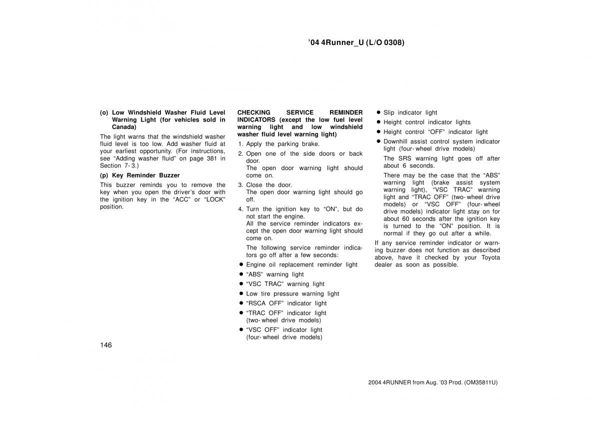 Toyota 4Runner 4 IV N210 owners manual / page 146