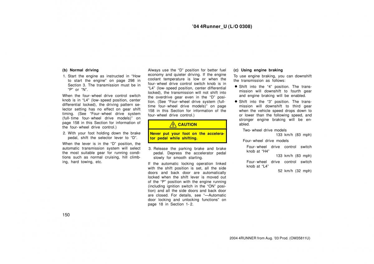 Toyota 4Runner 4 IV N210 owners manual / page 150