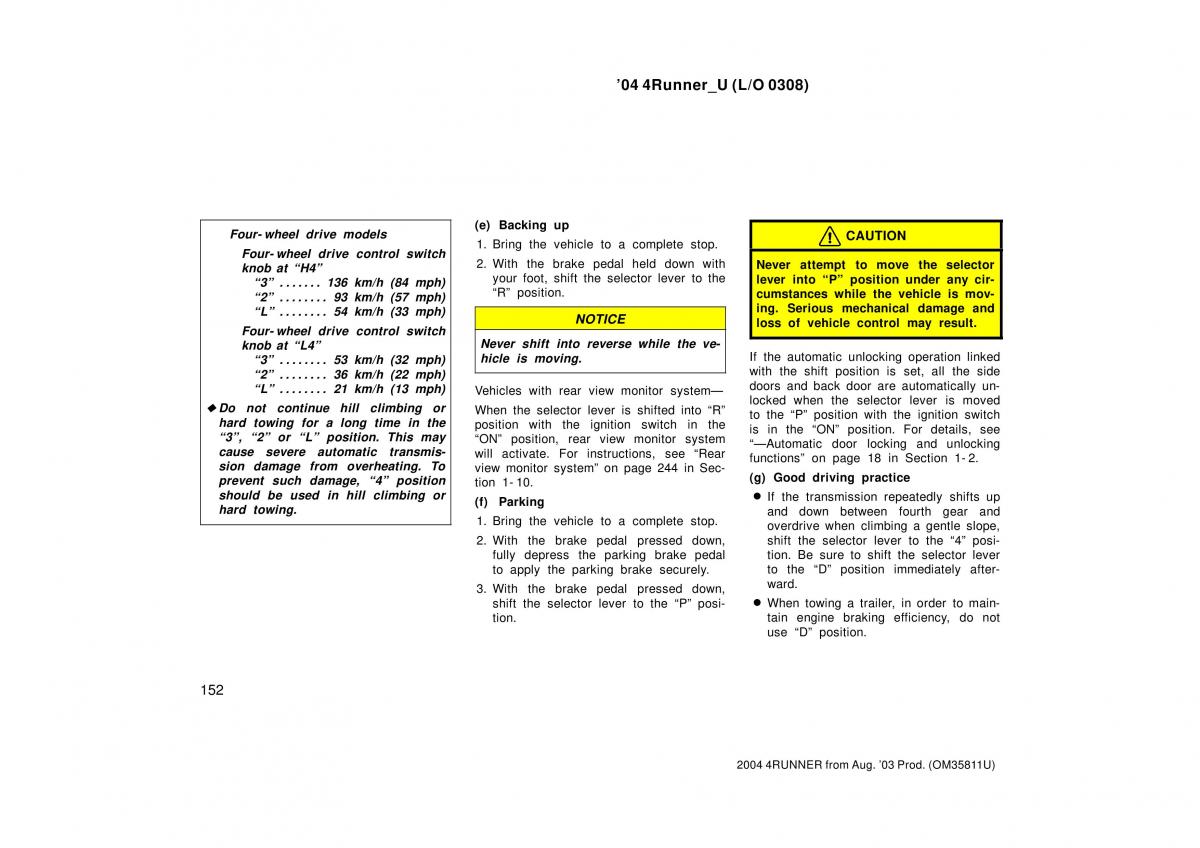 Toyota 4Runner 4 IV N210 owners manual / page 152