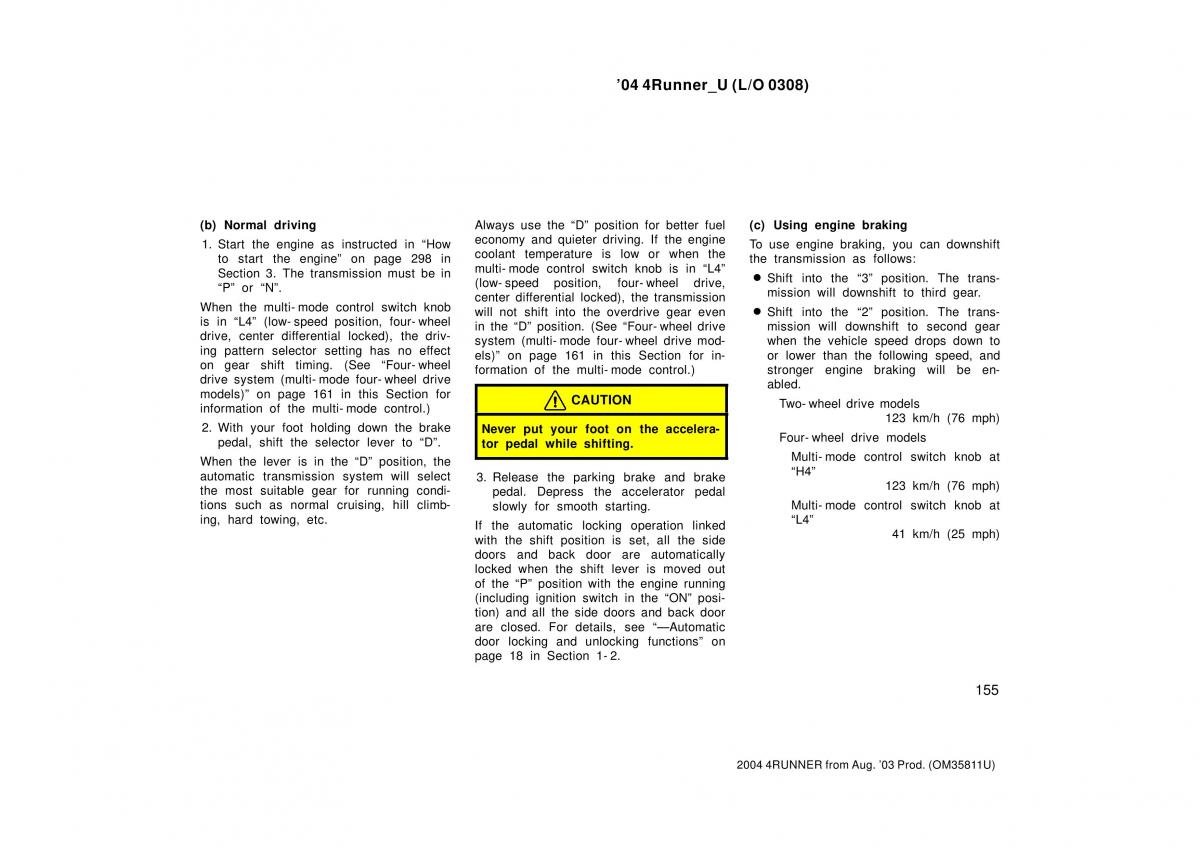 Toyota 4Runner 4 IV N210 owners manual / page 155