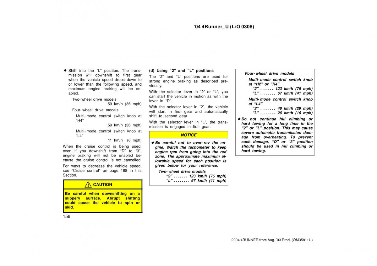 Toyota 4Runner 4 IV N210 owners manual / page 156